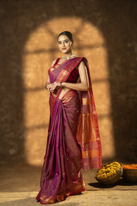 Handloom Tissue Maheshwari Saree with Zari border