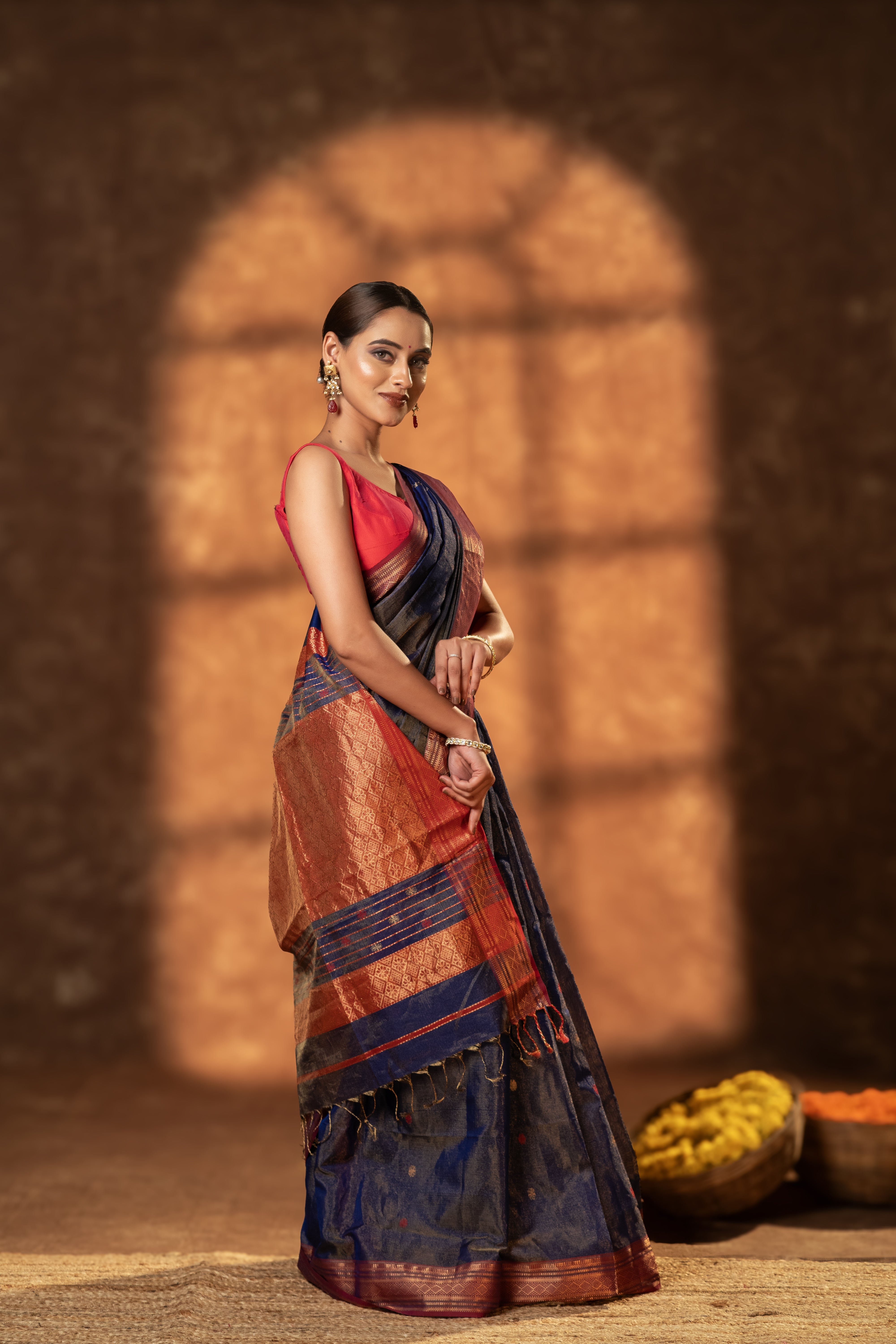 Handloom Tissue Maheshwari Saree with Zari border