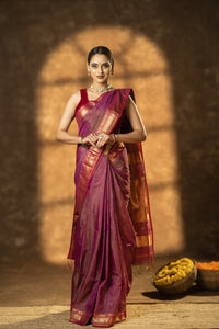 Handloom Tissue Maheshwari Saree with Zari border