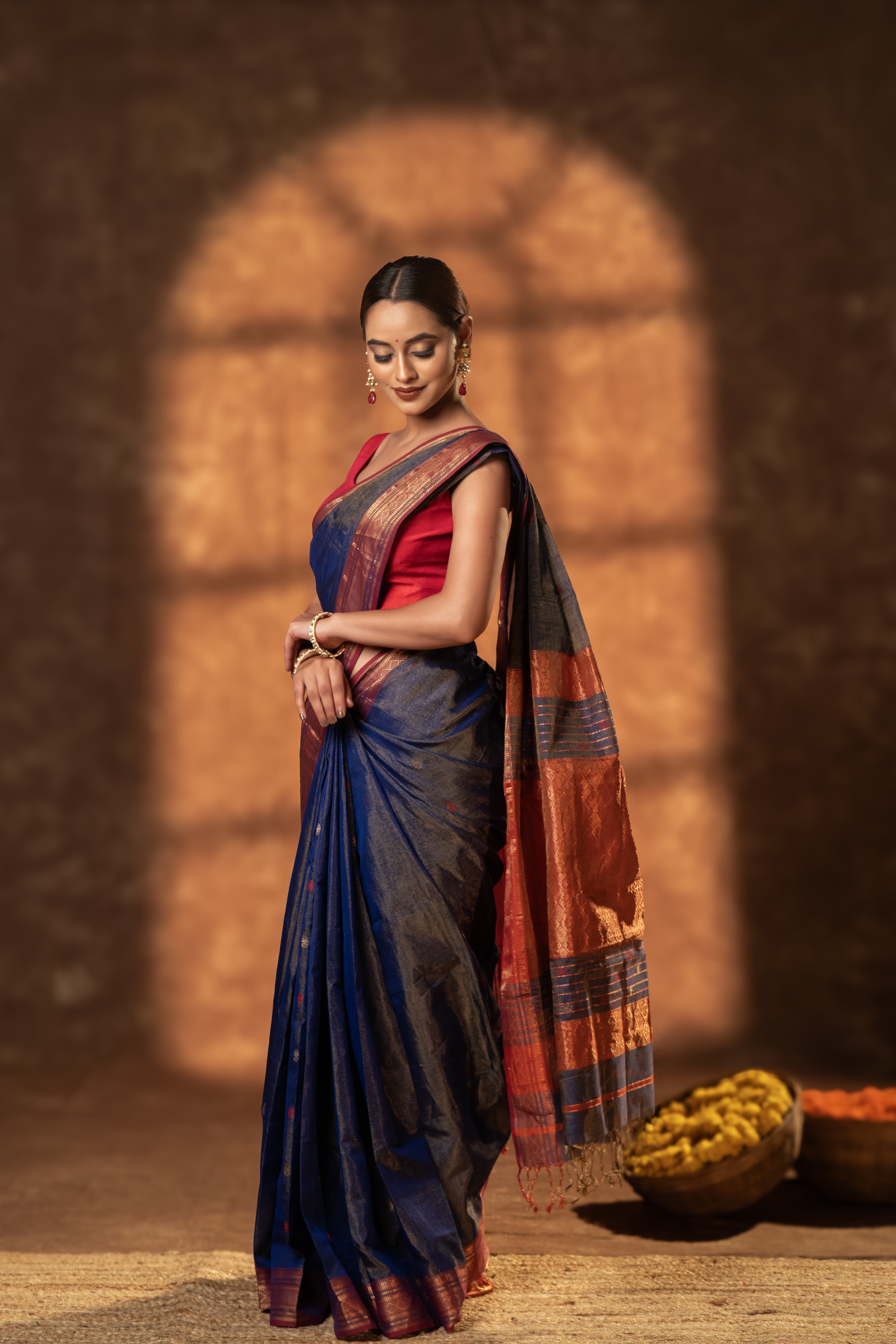 Handloom Tissue Maheshwari Saree with Zari border