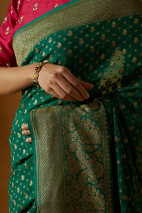 Green Handwoven Pure Georgette Sari