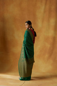 Green Handwoven Pure Georgette Sari