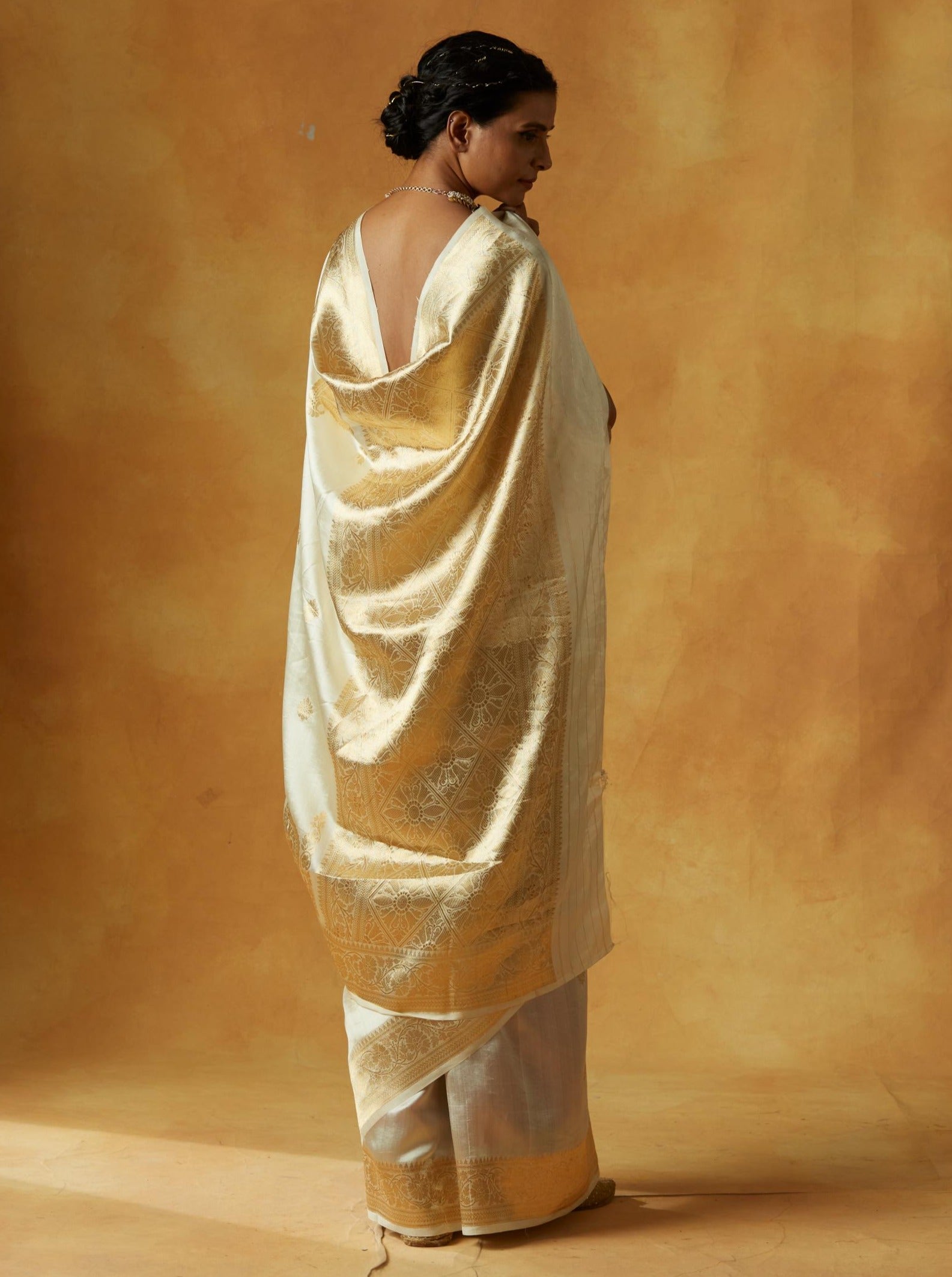 Pearl Katan Handwoven Pure Silk Sari with Konia