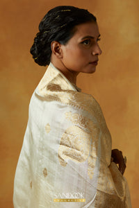 Pearl Katan Handwoven Pure Silk Sari with Konia
