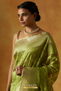 Green Handwoven Pure Silk Net Sari