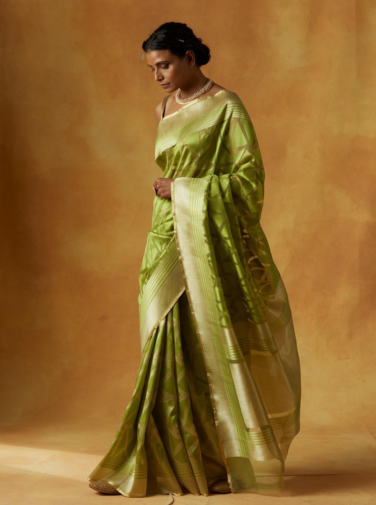 Green Handwoven Pure Silk Net Sari