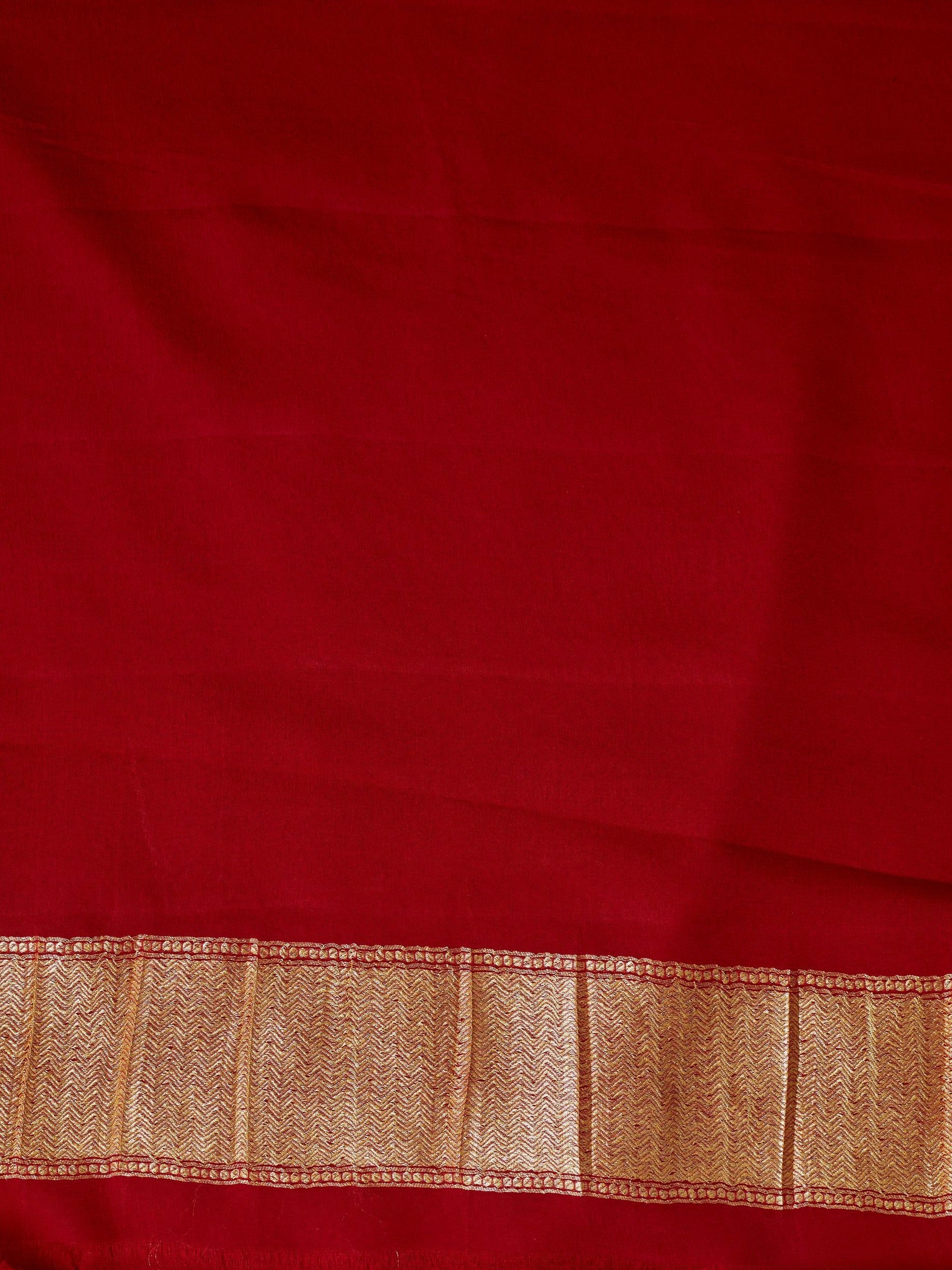 Mustard & Red Handwoven Pure Georgette Sari