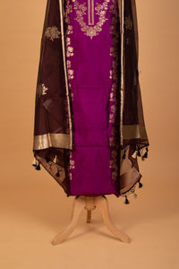 Handwoven Wine Silk Suit Set with Dupatta