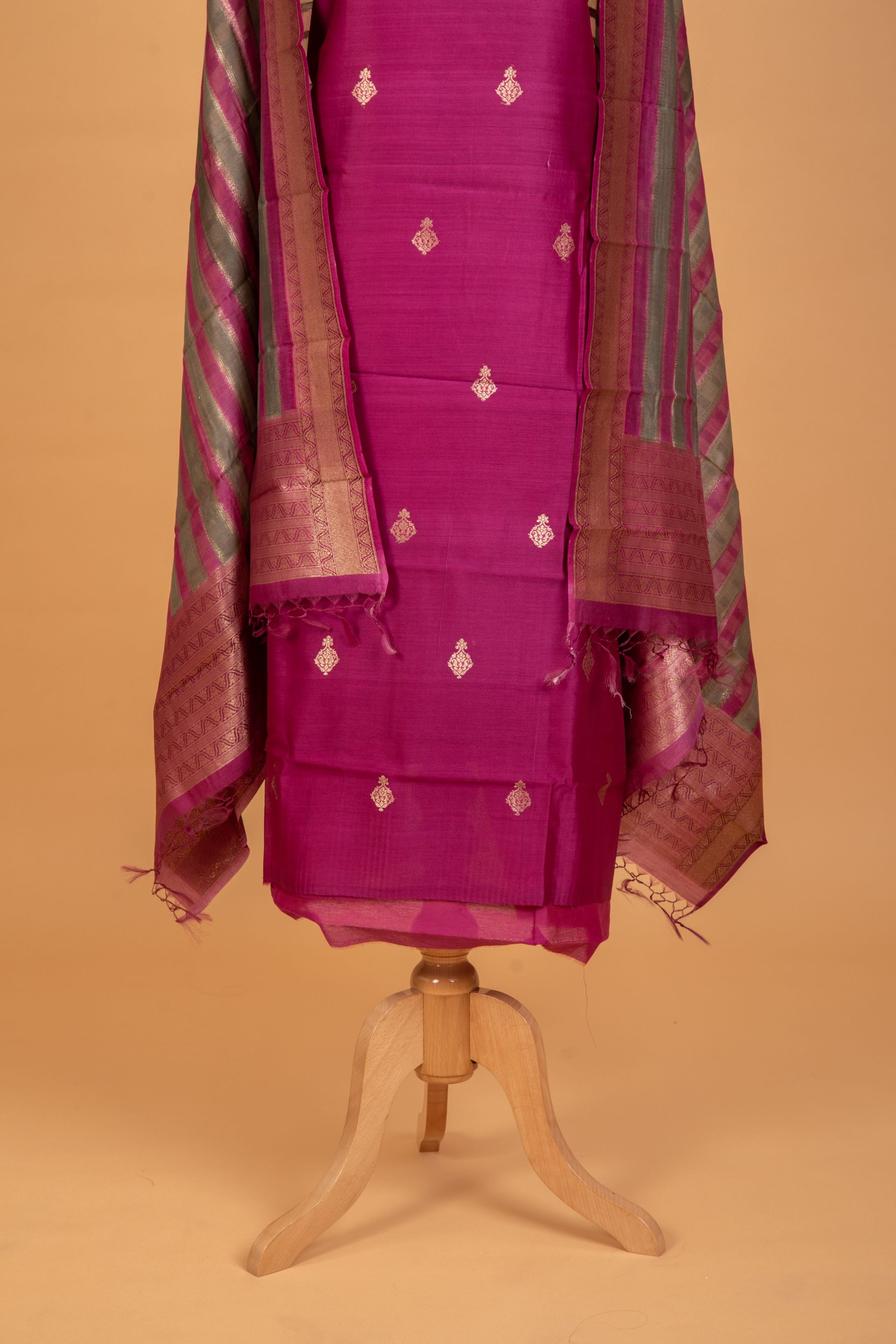 Handwoven Wine Chanderi Suit Set with Dupatta