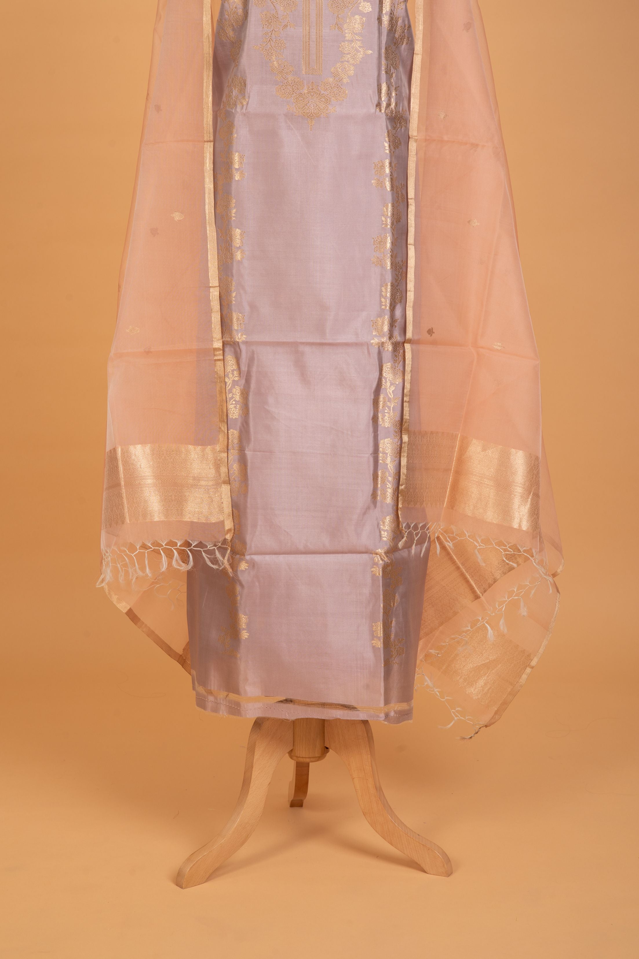 Handwoven Lilac Silk Suit Set with Dupatta