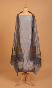 Handwoven Chanderi Suit Set in Grey with Dupatta