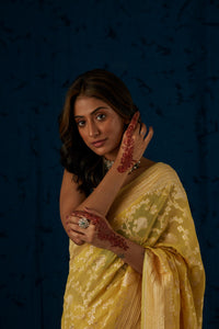 Yellow Handwoven Pure Georgette Sari