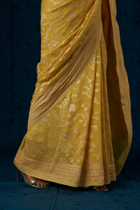 Yellow Handwoven Pure Georgette Sari