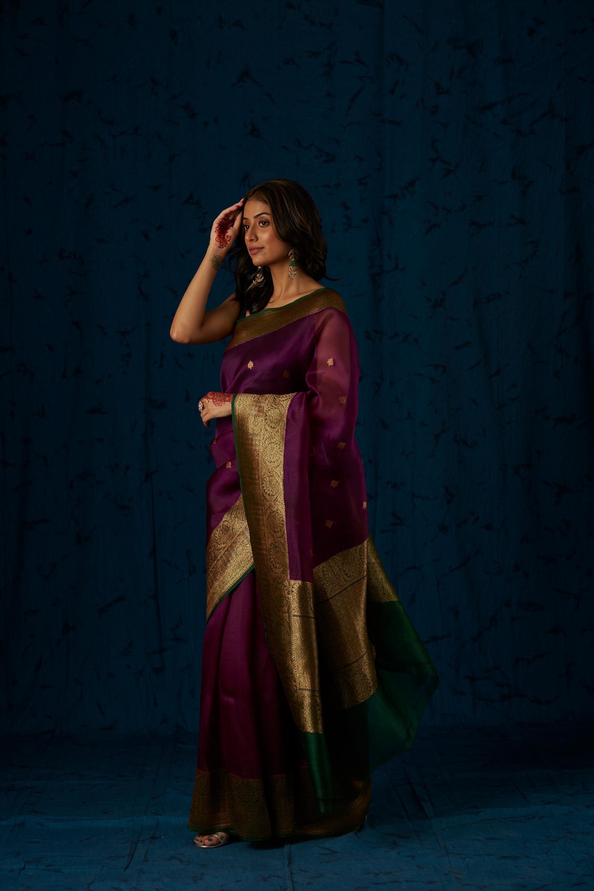 Purple Handwoven Pure Organza Sari