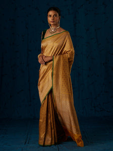 Yellow Handwoven Pure Silk Sari with Meenakari