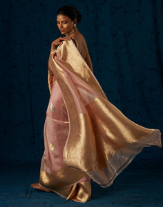 Pre-order : Pink Handwoven Pure Organza Sari