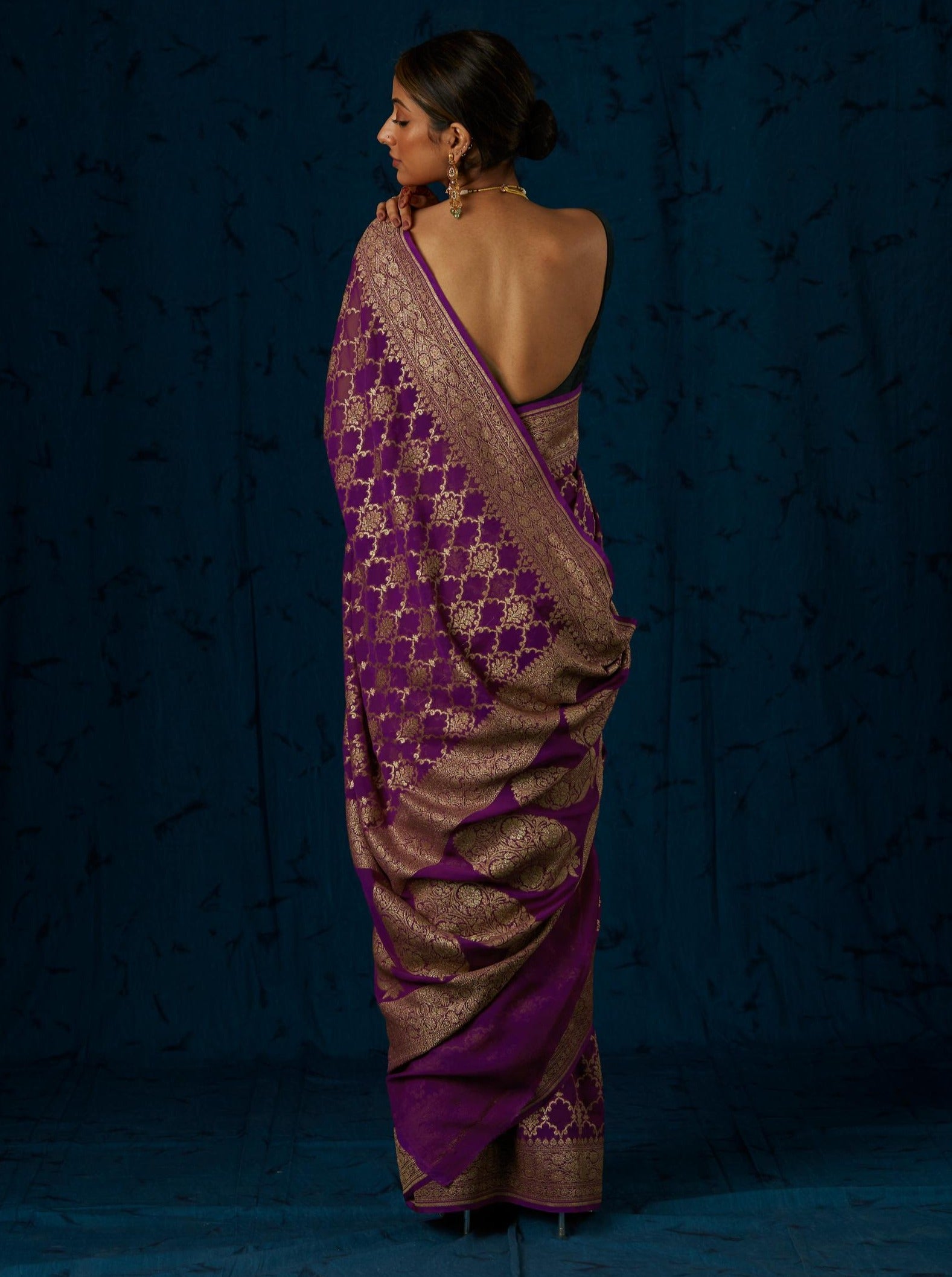 Purple Handwoven Pure Georgette Sari