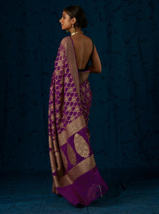 Purple Handwoven Pure Georgette Sari