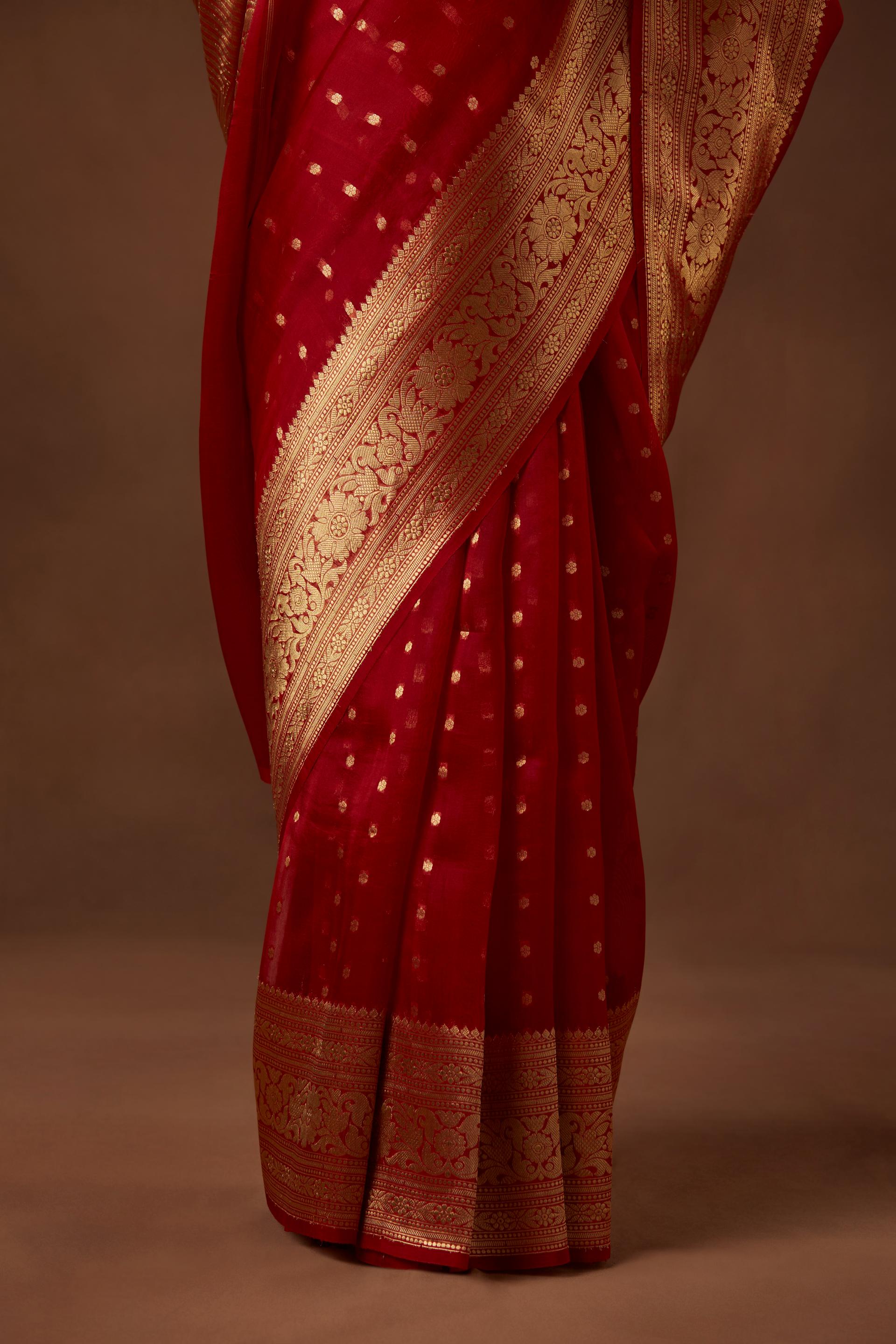Red Handwoven Pure Organza Sari