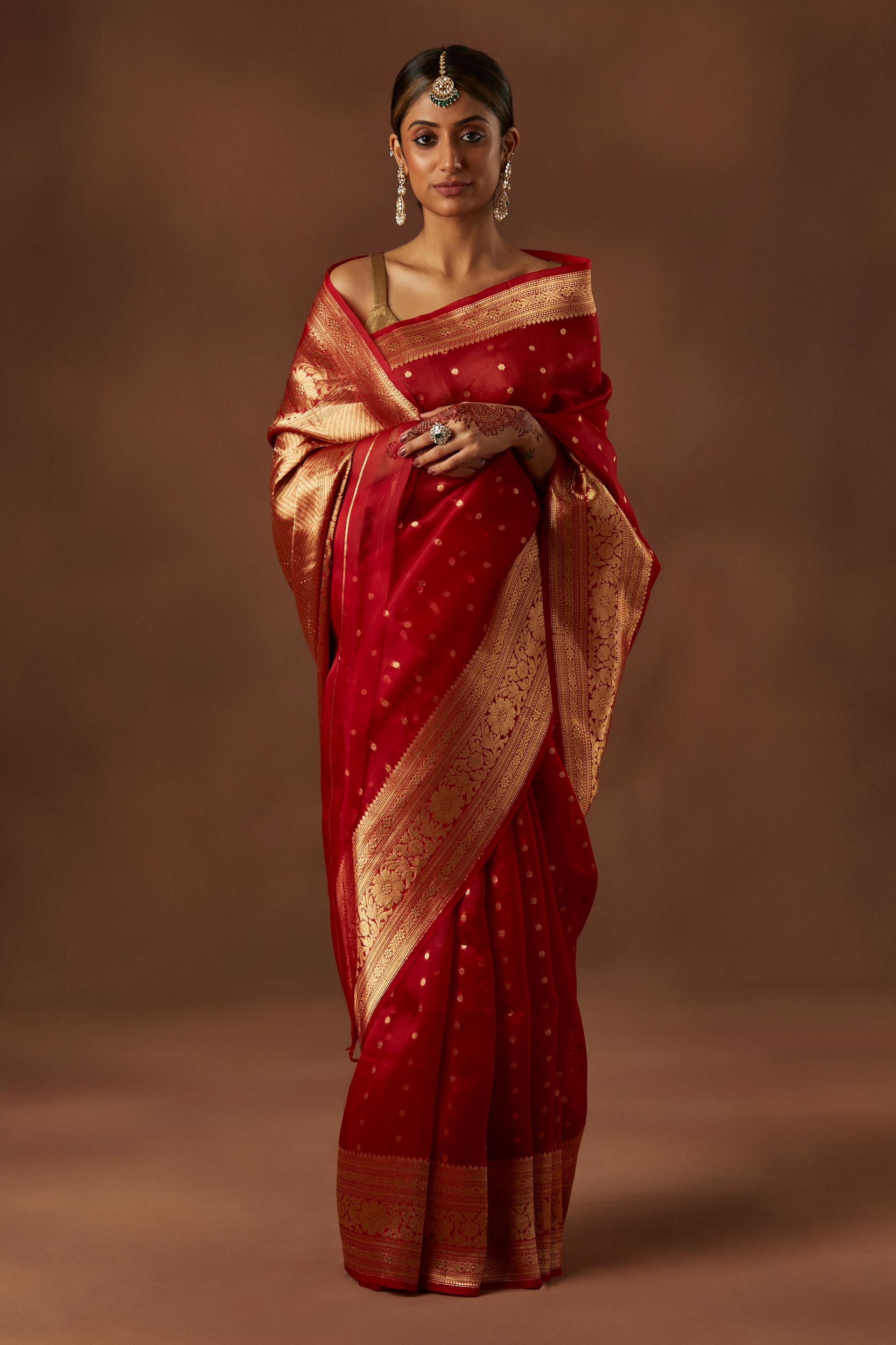 Red Handwoven Pure Organza Sari