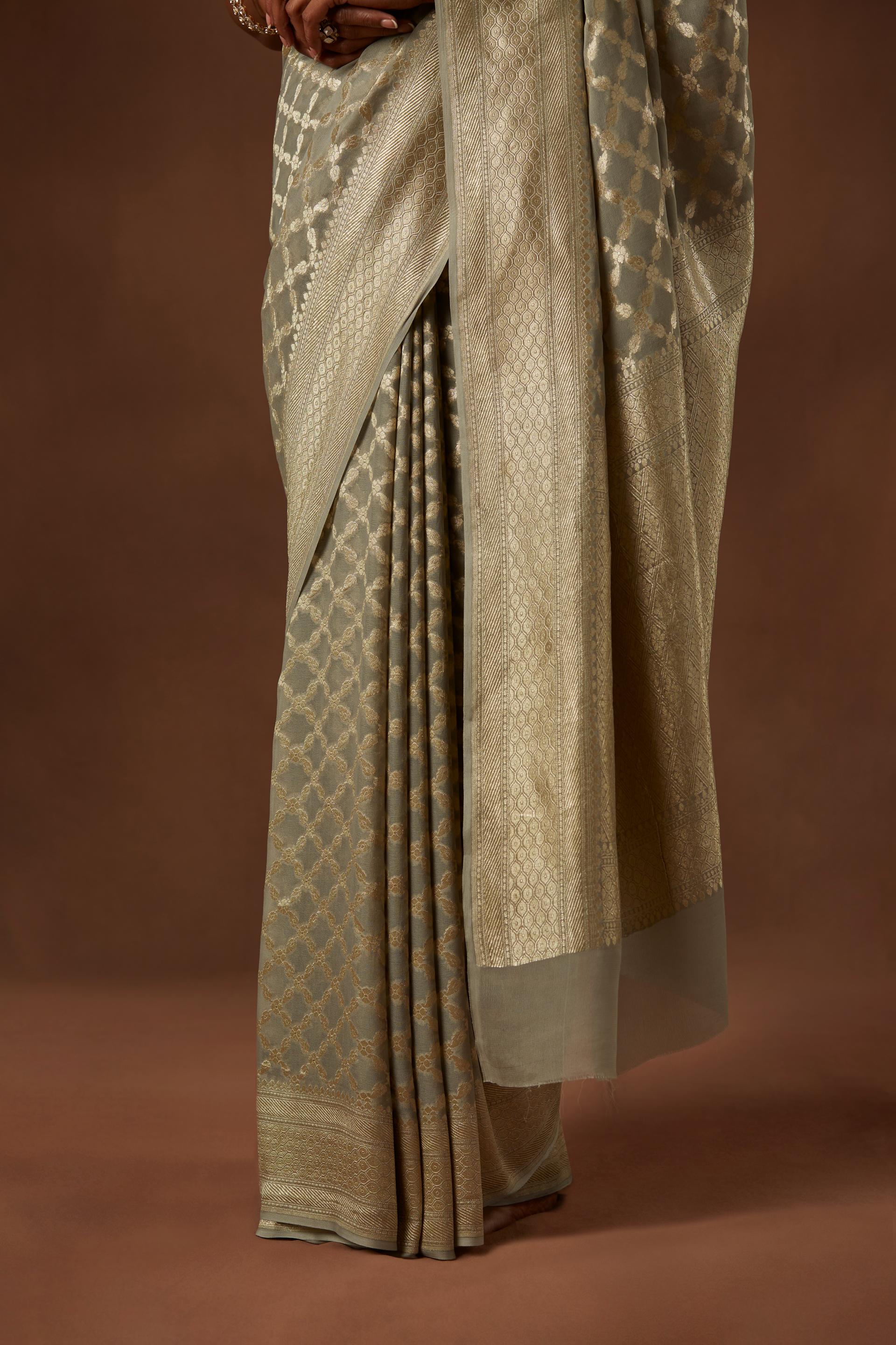 Grey Handwoven Pure Georgette Sari
