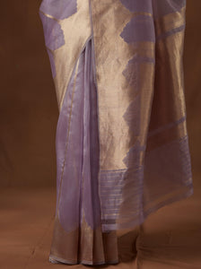 Lilac Handwoven Pure Organza Sari