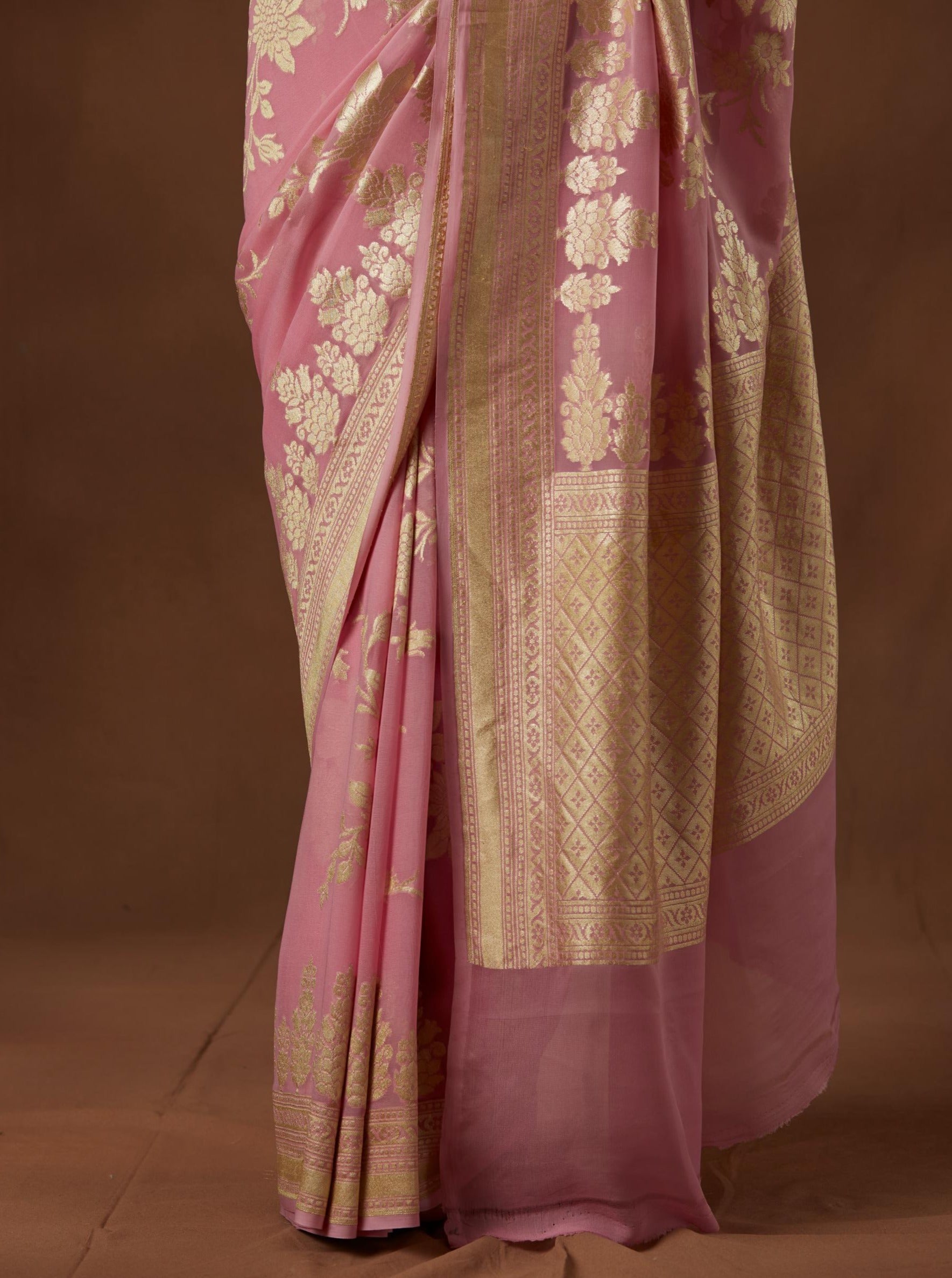 Pink Handwoven Pure Georgette Sari