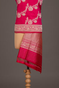 Handwoven Pink Silk Jaal Dupatta