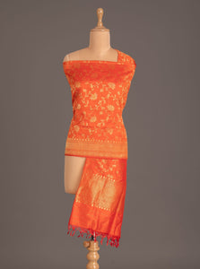 Handwoven Orange Silk Jaal Dupatta