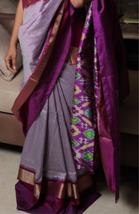 Purple Checks Handloom Pure Silk Pochampally Ikat Saare