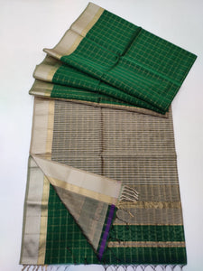 Handloom Silk cotton Maheshwari Saree with small checks